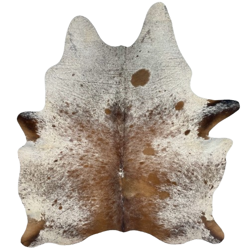Brown and White Speckled Brazilian Cowhide: white with brown speckles and spots - 6'9" x 5'3" (BRSP3741)