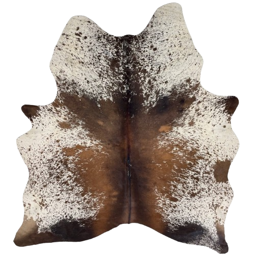 Brown and White Speckled Brazilian Cowhide: white with dark brown and golden brown spots and speckles - 6'2" x 5' (BRSP3742)