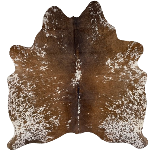 Brown and White Speckled Brazilian Cowhide: brown with white speckles and spots - 5'6" x 5'2" (BRSP3750)