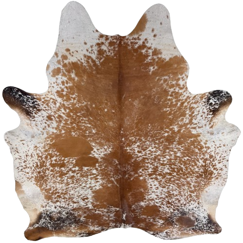 Tricolor Speckled Brazilian Cowhide: white with brown speckles and spots, and black speckles on the butt and shanks - 7'4" x 6' (BRSP3761)