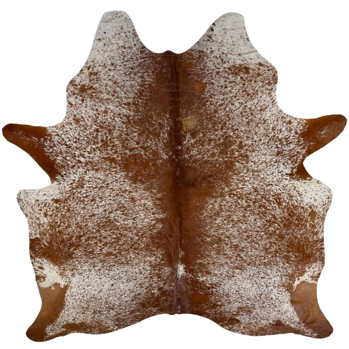 Reddish Brown and White Speckled Brazilian Cowhide: white with reddish brown speckles and spots - 6'9" x 5'9" (BRSP3764)