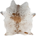 Large White and Brown Speckled Brazilian Cowhide: white with brown speckles and spots, and one brand mark on the right side of the butt - 7'6" x 5'5" (BRSP3765)
