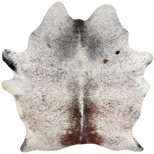 Large Tricolor Speckled Brazilian Cowhide: white with brown and black speckles and spots  - 7'6" x 6'1" (BRSP3767)