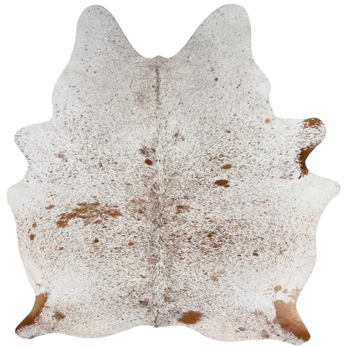  Large Brown and White Speckled Brazilian Cowhide: white with brown speckles and spots - 7'7" x 6'1" (BRSP3769)