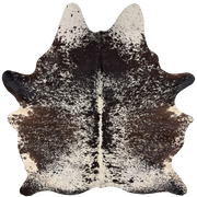 Large Dark Brown and Ivory Speckled Brazilian Cowhide: ivory with dark brown speckles and spots - 7'7" x 6'2" (BRSP3774)