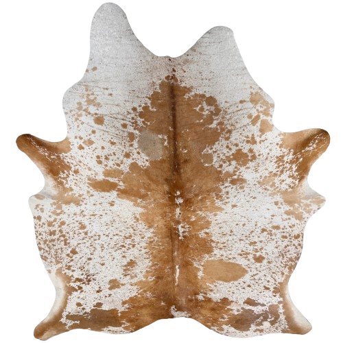 Large Caramel and White Speckled Brazilian Cowhide: white with caramel speckles and spots - 7'6" x 5'8"  (BRSP3781)