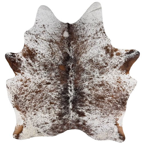 Large Tricolor Speckled Brazilian Cowhide: white with brown and black speckles and spots - 7'9" x 6'  (BRSP3783)