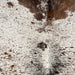 Closeup of this Large Tricolor Speckled Brazilian Cowhide, showing white with brown and black speckles and spots (BRSP3786)
