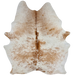 Large Caramel and White Speckled Brazilian Cowhide: white with caramel speckles and spots, reddish brown spots on part of the spine, and one brand mark on the right side of the butt - 7'9" x 5'11" (BRSP3790)