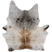 XL Tricolor Speckled Brazilian Cowhide:  white with brown, dark brown, and black speckles and spots - 8' x 6'4" (BRSP3791)