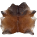 Brown and White Speckled Brazilian Cowhide: reddish brown, golden brown, and dark brown, with white speckles, and one brand mark on the left side of the butt  - 6' x 6'4"(BRSP3794)