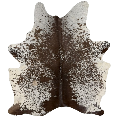 Large Dark Brown and White Speckled Brazilian Cowhide: white with dark brown speckles and spots  - 7'6" x 5'7"(BRSP3796)
