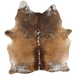 Large Brown and White Speckled Brazilian Cowhide:  brown with white speckles and spots, and two brand marks on the right side of the butt - 7'10" x 5'7" (BRSP3808)