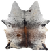 Large Tricolor Speckled Brazilian Cowhide: white with reddish brown and black speckles and spots, and off-white on the belly, butt, and hind shanks - 7'9" x 5'9" (BRSP3809)