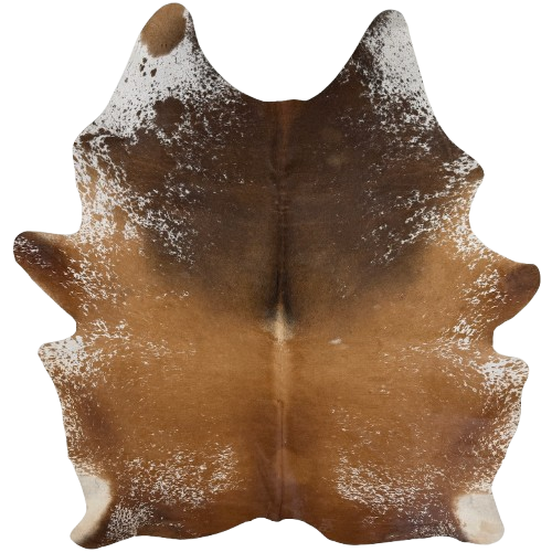 Brown and White Speckled Brazilian Cowhide:  brown with white speckles and spots - 7'5" x 6'1" (BRSP3815)
