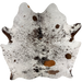 Tricolor Speckled Brazilian Cowhide: white with black and blackish brown speckles and spots, and one large, reddish brown spot - 6'10" x 6'2"  (BRSP3819)