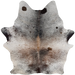 Tricolor Speckled Brazilian Cowhide: white with black and brown speckles and spots, and one brand mark on the right side of the butt - 7'6" x 6'  (BRSP3822)