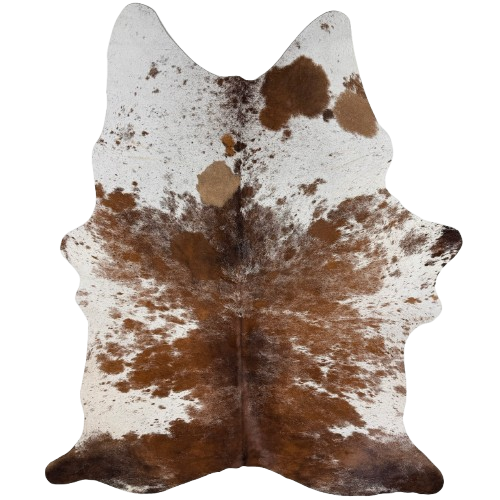 Large Brown and White Speckled Brazilian Cowhide: white with reddish brown speckles and spots - 7'11" x 5'3"  (BRSP3824)