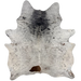 Tricolor Speckled Brazilian Cowhide: white with black and dark brown speckles and spots, and one brand mark on the left side of  the butt - 6'11" x 5'11" (BRSP3826)
