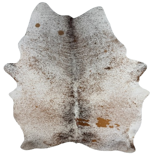 Large Tricolor Speckled Brazilian Cowhide: white with black and brown speckles and spots - 7'8" x 6' (BRSP3828)