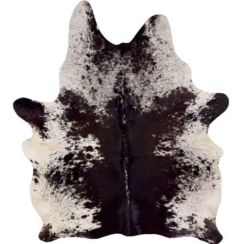 Brownish Black and White Speckled Brazilian Cowhide: white with brownish black speckles and spots - 7'1" x 5'8" (BRSP3832)