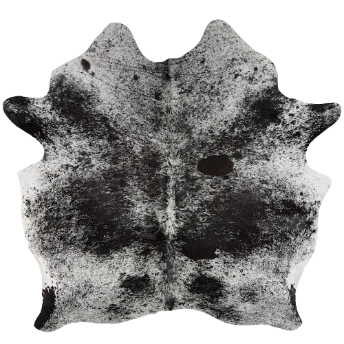 Black and white speckled Brazilian cowhide rug, 6'8" x 5'10" (BRSP3833)