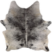 Large Black and White Speckled Brazilian Cowhide: white with black speckles and spots, off-white on the bally and butt, one brand mark on the left side of the butt, and two on the right side of the butt - 7'7" x 6'4" (BRSP3840)