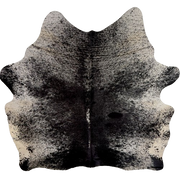 Black and White Speckled Brazilian Cowhide: white and off-white, and black spots and speckles - 6'7" x 6'  (BRSP3843)