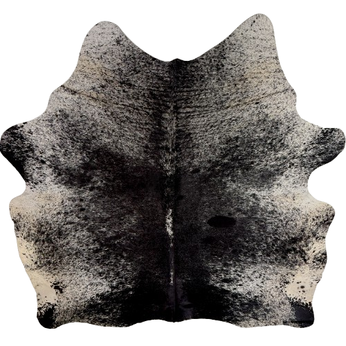 Black and White Speckled Brazilian Cowhide: white and off-white, and black spots and speckles - 6'7" x 6'  (BRSP3843)