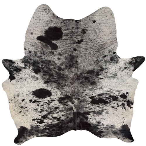 Black and White Speckled Brazilian Cowhide:  white with black speckles and spots - 7'4" x 6'3"  (BRSP3845)