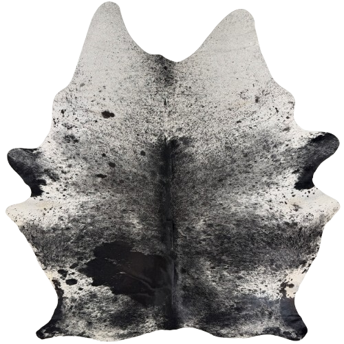 Large Black and White Speckled Brazilian Cowhide: white with black speckles and spots - 7'9" x 6'4" (BRSP3847)