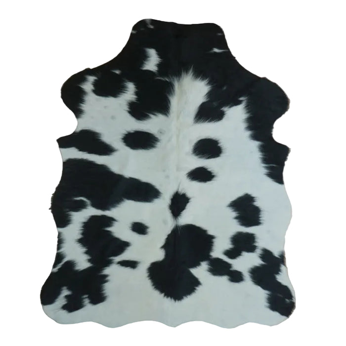 Black and White cowhide rug, 4' x 3', shown on white background (SS-BW-002)