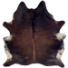 Black and Reddish Brown Brazilian Watusi Cowhide: has a mix of black and reddish brown, and white with black and reddish brown speckles and spots on the belly - 6'8" x 5'9" (BRWA091)