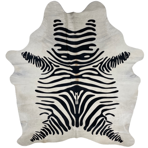 Black Zebra Print on Large Off-White Brazilian Cowhide, with light brown down part of the spine  - 7'7" x 6' (BRZP040)