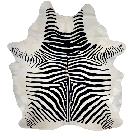 Black Zebra Print on Off-White Brazilian Cowhide - 6'11" x 5'8" (BRZP041)
