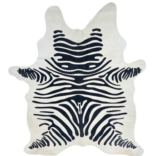 White and Black Brazilian Zebra Cowhide: white Brazilian cowhide with black, stenciled zebra print - 7'4" x 5'1" (BRZP046)
