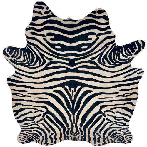 Lt Beige and Black Brazilian Zebra Cowhide: light beige, Brazilian cowhide with black, stenciled,  zebra print - 6'11" x 5'5" (BRZP047)