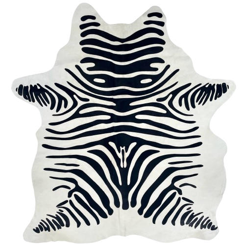White and Black Brazilian Zebra Cowhide: white Brazilian cowhide with black, stenciled zebra print - 6'8" x 5'1" (BRZP048)