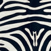 Closeup of this Brazilian Zebra Cowhide, showing white Brazilian cowhide with black, stenciled zebra print (BRZP048)