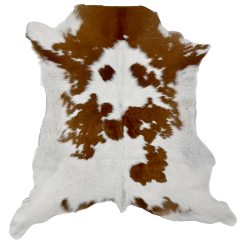 White and Brown Calfskin:  white with small and large, brown spots - 3'2" x 2'9" (CALF587)