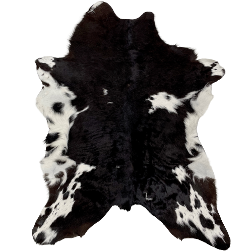 Black and White Calfskin:  black with spots that have black speckles and spots on the sides, belly, and shanks - 3'8" x 3'2" (CALF613)
