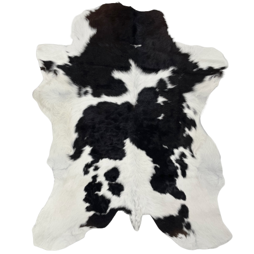 Black and White Calfskin:  white with large and small, black spots, and off-white on the belly - 3'6" x 3' (CALF614)