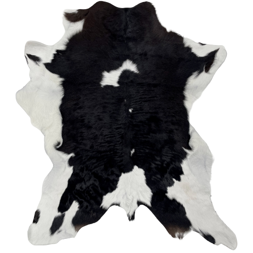 Black and White Calfskin:  black with two large and two small white spots in the middle, and white on the belly and shanks - 3'4" x 3'1" (CALF618)