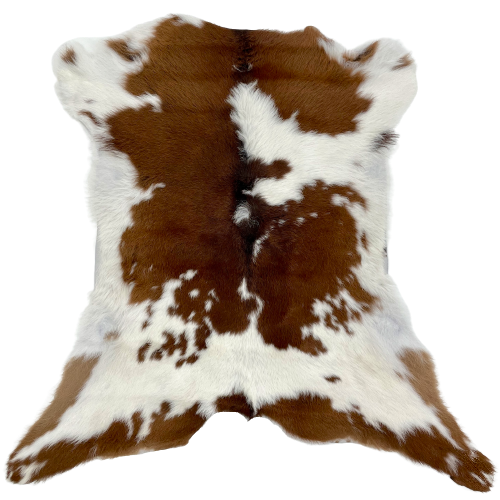 White and Brown Calfskin:  white with large and small, brown spots - 3' x 2'6" (CALF623)
