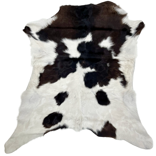 White and Blackish Brown Calfskin:  white with blackish brown spots - 3'3" x 2'11" (CALF649)