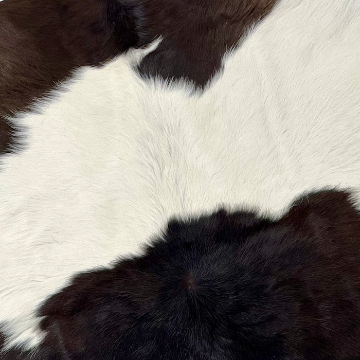 Closeup of this Calfskin, showing white with dark brown spots (CALF652)