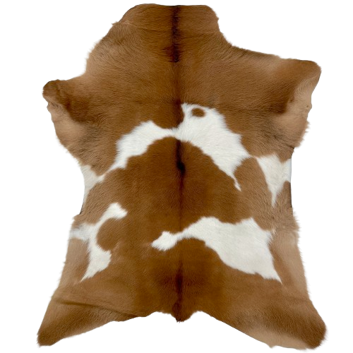 Brown and White Calfskin:  brown with three large, white spots across the middle - 3'6" x 3'1" (CALF670)
