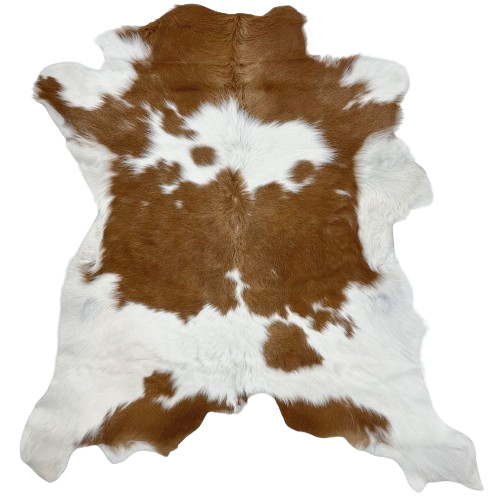 Brown and White Calfskin:  white with large and small, brown spots - 3'5" x 2'11" (CALF690)