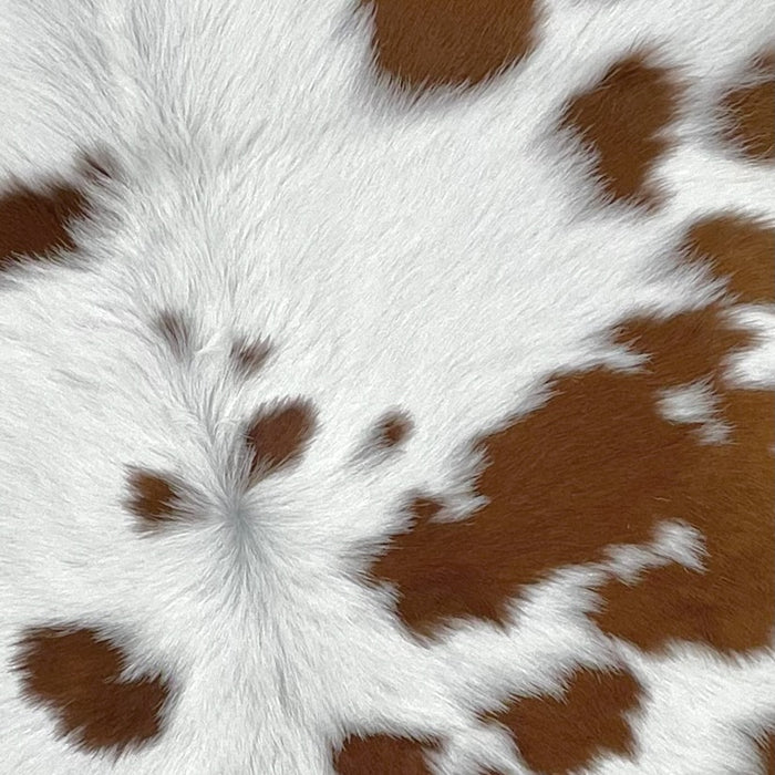 Closeup of this spotted Calfskin, showing white with brown spots (CALF691)