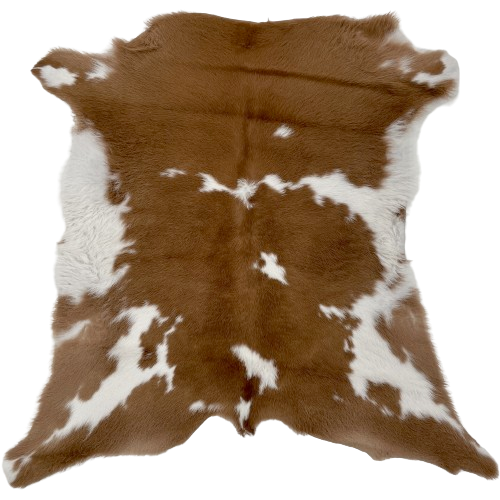 Brown and White Calfskin:  brown with white spots, and white on the belly  - 3' x 3' (CALF702)